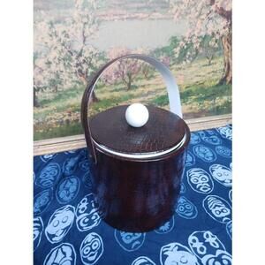 Vintage Ice Bucket Faux Lizard Print Brown White